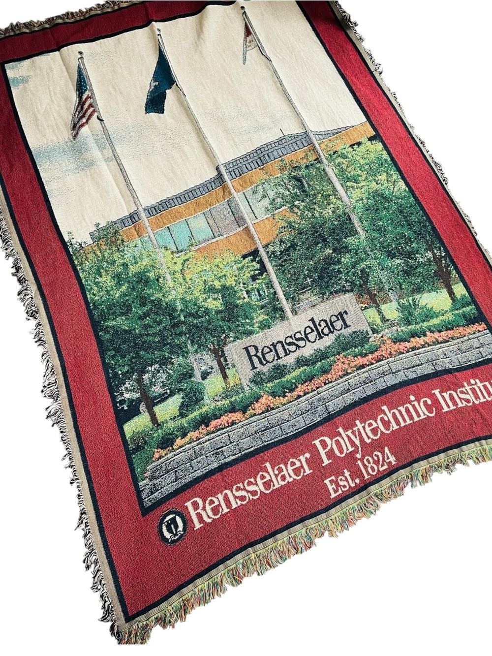 RPI Rensselaer Polytechnic Institute Troy NY Lg Woven Tapestry Blanket 54” X 73”